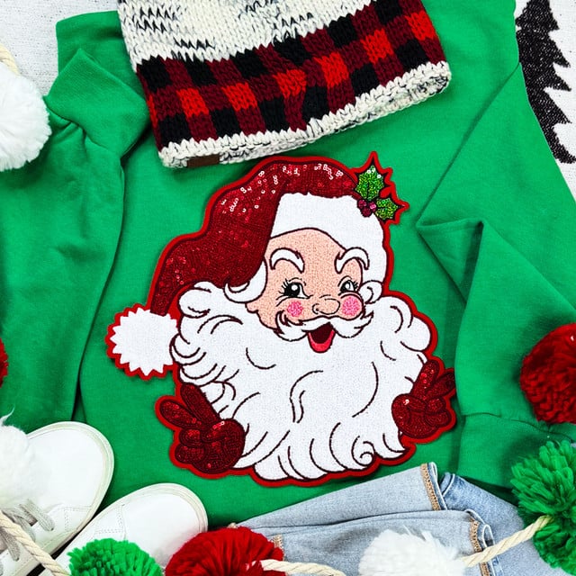 Traditional Santa Chenille & Sequin Patch Sweatshirt